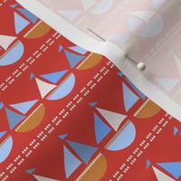 518 - Small scale Sailing boats and polka dots in orange and blue stripes for summer swimwear, apparel, kids decor, nursery wallpaper and accessories coastal nautical