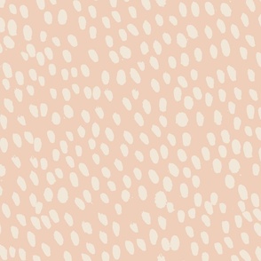 Large Scale Cream Pristine Hand Painted Dots on Peach Puree