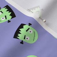 Cutesy Frankentein robot faces - halloween zombie design green on lavender blue