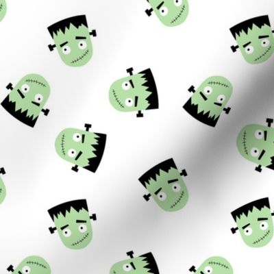 Cutesy Frankentein robot faces - halloween zombie design green on ivory