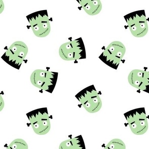 Cutesy Frankentein robot faces - halloween zombie design green on ivory