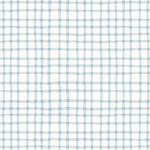 Delicate Cottagecore Hand-Drawn Gingham Plaid in Pastel Blue - Medium Size