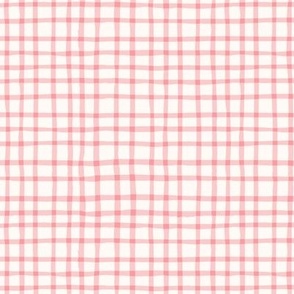 Delicate Cottagecore Hand-Drawn Gingham Plaid in Pastel Pink - Medium Size