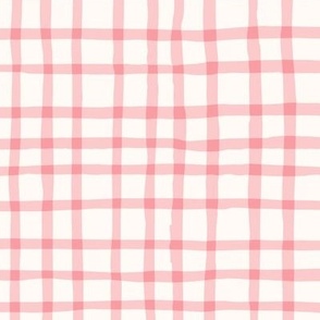 Delicate Cottagecore Hand-Drawn Gingham Plaid in Pastel Pink - Large Size
