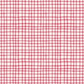 Delicate Cottagecore Hand-Drawn Gingham Plaid in Rose Pink - Small Size