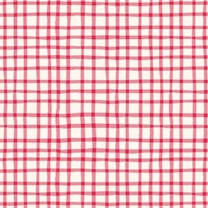 Delicate Cottagecore Hand-Drawn Gingham Plaid in Rose Pink - Medium Size