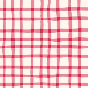Delicate Cottagecore Hand-Drawn Gingham Plaid in Rose Pink - Large Size