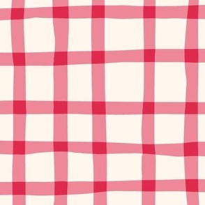 Delicate Cottagecore Hand-Drawn Gingham Plaid in Rose Pink - Jumbo Size