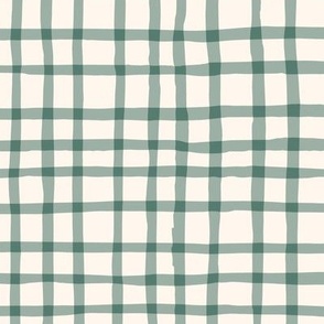 Delicate Cottagecore Hand-Drawn Gingham Plaid in Pastel Sage Green - Large Size