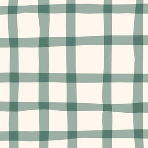 Delicate Cottagecore Hand-Drawn Gingham Plaid in Pastel Sage Green - Jumbo Size
