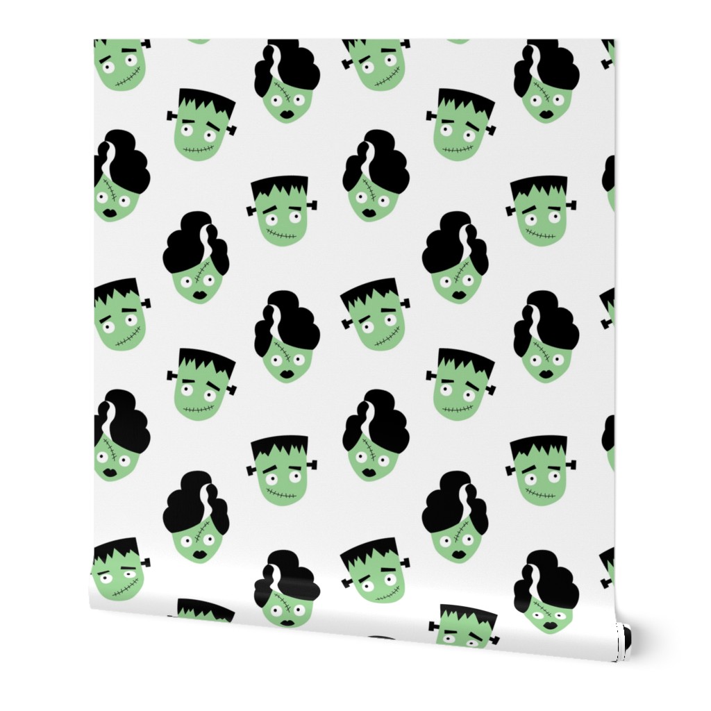 Cute Doctor Frankenstein and bride spooky horror love mint green on white 