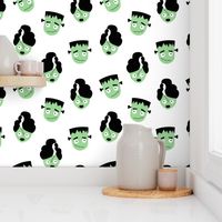 Cute Doctor Frankenstein and bride spooky horror love mint green on white 