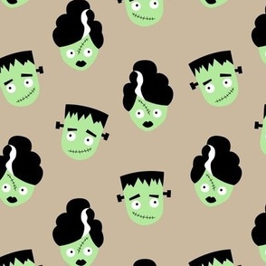 Cute Doctor Frankenstein and bride spooky horror love mint green on sand 