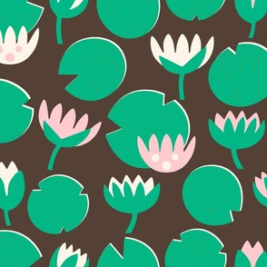 water lily leaves and flowers l brown 