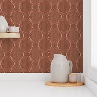 Elegant Rose Gold Trellis on Cinnamon | Quatrefoil Design | Warm Minimalist Décor | Moroccan Inspired