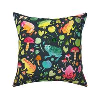 Whimsical frogs and mushrooms woodland - Kids Colorful Black - Medium - St. Patricks Day