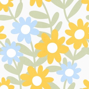 (M) Minimal Retro Boho 70s Daisy Floral in Bloom SAGE YELLOW neutral #minimalfloral #70sfloral #pinkanturquoise #bohofloral #softpastels #easter #spoonflowercollection