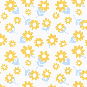 (M) Cute abstract Floral Daisies in Bloom / Pastel yellow and blue on neutral #minimalfloral #70sfloral #pastelyellowandblue #spring #easterdecor #spoonflowercollection