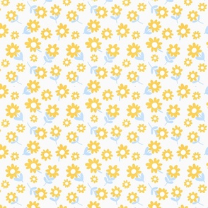 (XS) Cute abstract Floral Daisies in Bloom / Pastel yellow and blue on neutral #minimalfloral #70sfloral #pastelyellowandblue #spoonflowercollection