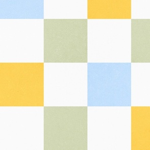 (L) Retro Pastel Chequered / Checks Blue Aqua Yellow Pink #minimal #chequered #retro #70s #softpastels  #barbiecore #easter #spring #spoonflowercollection