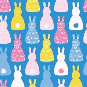 Easter Bunny Rabbit Cute Tails on Blue