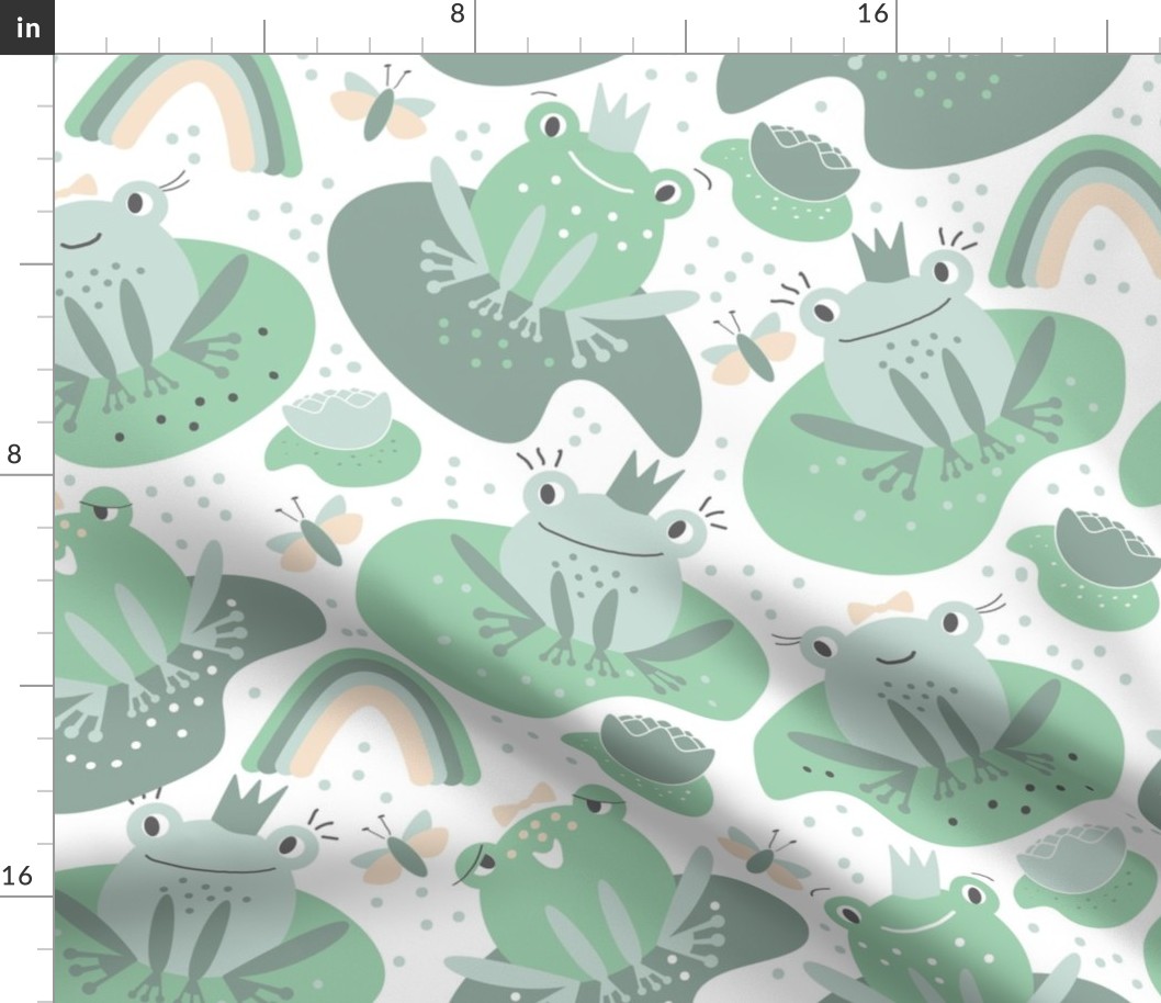 Cheerful frogs - Green - White - medium scale -