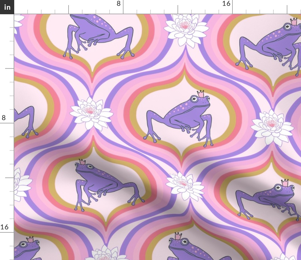 Retro Frog Princess ogee pattern Purple / pink / yellow