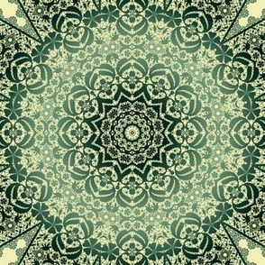 Green plain openwork lace pattern mandala ornament 