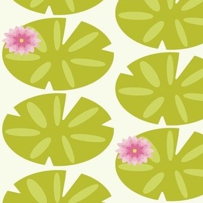 Floating Lily Pads and Flowers on Light Green MEDIUM