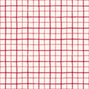 Delicate Cottagecore Hand-Drawn Plaid in Rose Pink - Small Size