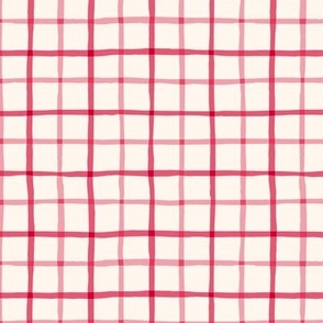 Delicate Cottagecore Hand-Drawn Plaid in Rose Pink - Medium Size
