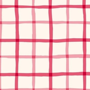Delicate Cottagecore Hand-Drawn Plaid in Rose Pink - Large Size
