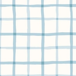 Delicate Cottagecore Hand-Drawn Plaid in Pastel Blue - Large Size