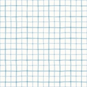 Delicate Cottagecore Hand-Drawn Plaid in Pastel Blue - Small Size
