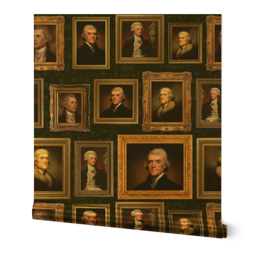 14" Thomas Jefferson- American President - Museum Wall Portraits Gold Frames - green