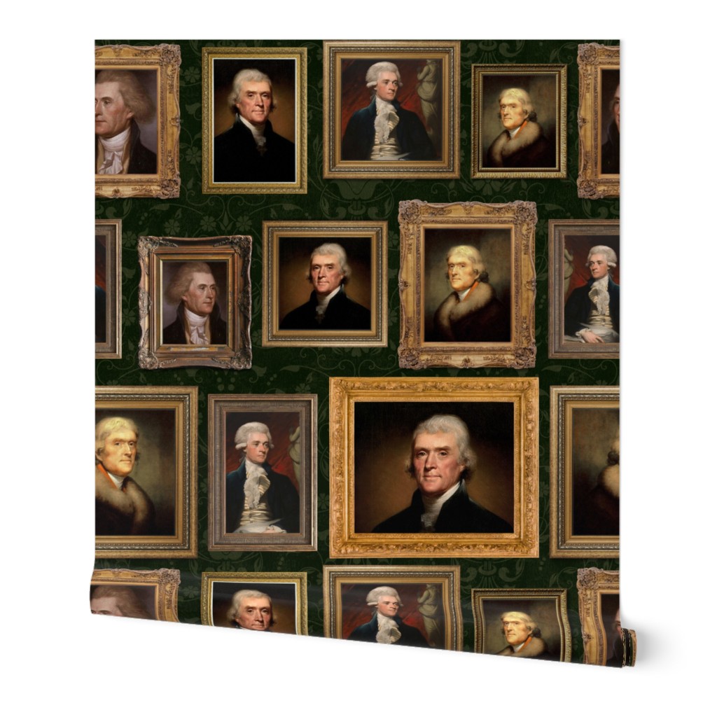 14" Thomas Jefferson- American President - Museum Wall Portraits Gold Frames - green