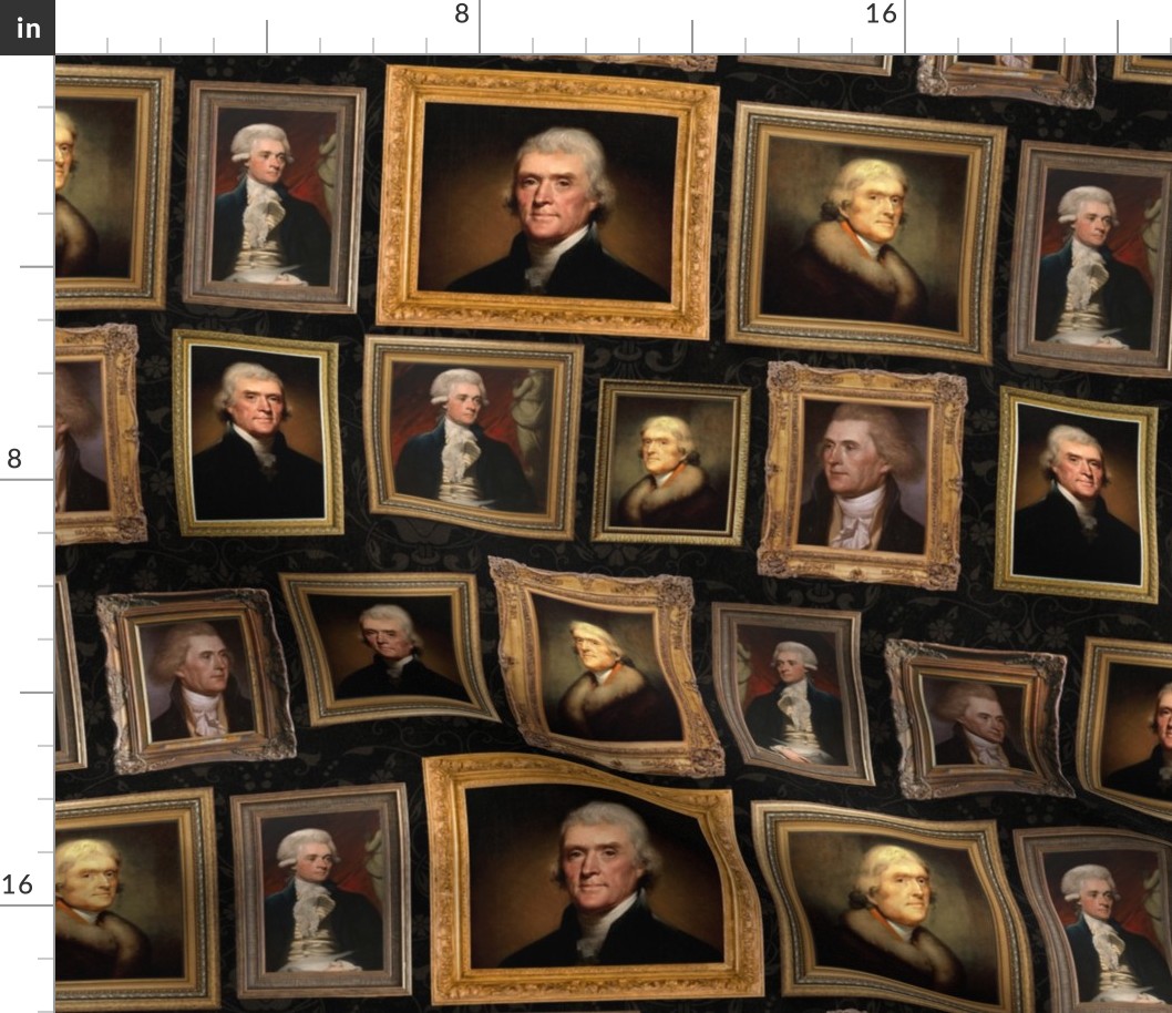 14" Thomas Jefferson- American President - Museum Wall Portraits Gold Frames - black