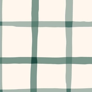Delicate Cottagecore Hand-Drawn Plaid in Pastel Sage Green - Jumbo Size