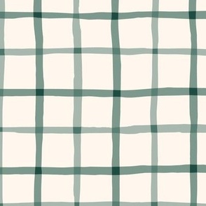 Delicate Cottagecore Hand-Drawn Plaid in Pastel Sage Green - Large Size
