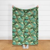 Hiding Tree Frogs - Lush Green and Blue Foliage on Peach - Large