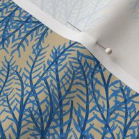 Classic tree print in blue and cream / boys room wallpaper or fabric