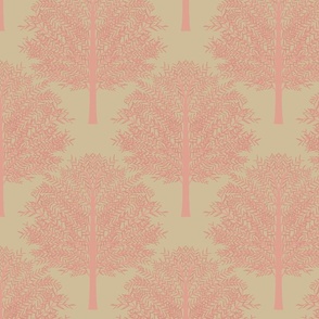Classic tree print in pink and cream / bed room wallpaper or fabric