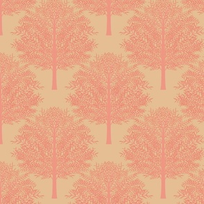 Classic tree print in pink and cream / bed room wallpaper or fabric