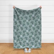 [large] Block Print Green Frogs with Dragonflies - Muted Green Gray