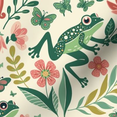 Frogs and Flowers: A Colorful and Enchanting Garden Pattern