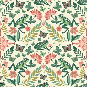 Frogs and Flowers: A Colorful and Enchanting Garden Pattern