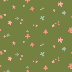 Groovy Whimsical Flowers in Green and Pink (Large)_B24010R03A