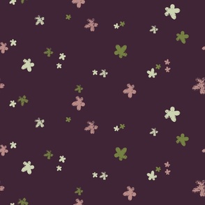 Groovy Whimsical Flowers in Green and Pink on Black (Large)_B24010R04A