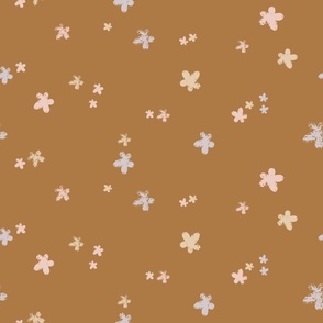 Groovy Whimsical Flowers in Earth Tones on Mustard (Large)_B24010R07A