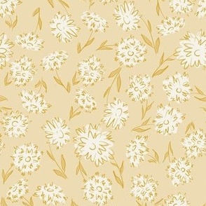 Vintage Modern Sketchy Mums in Ivory and Soft Yellow.